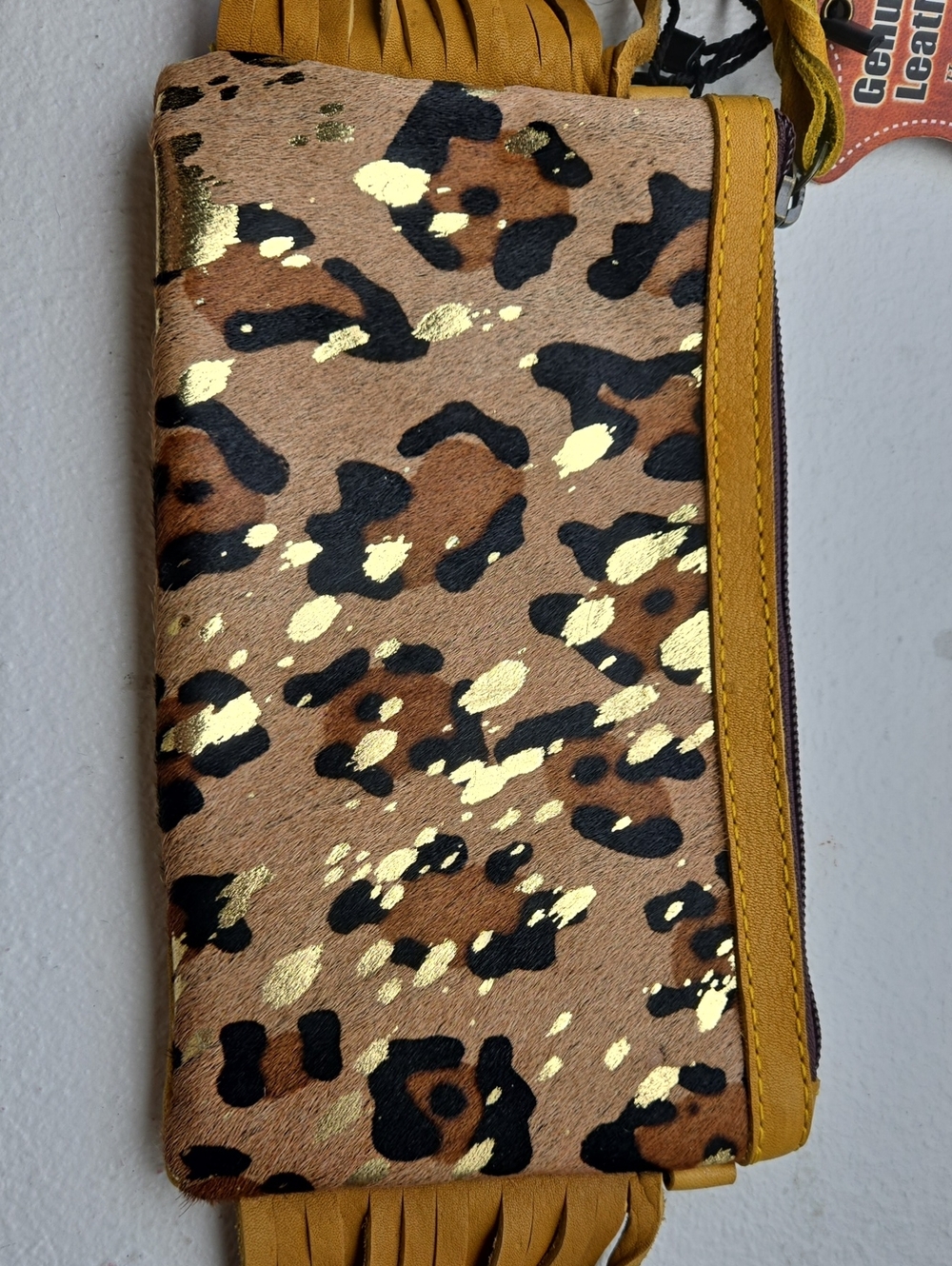American Darling NWT Crossbody Yellow Animal Leopard Cheetah Metallic Flake